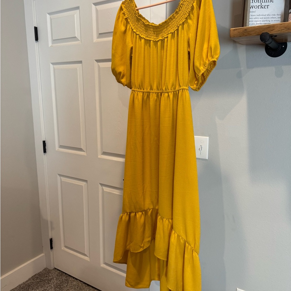 Sunny Yellow High-Low Tiered Sundress with Puff Sleeves
